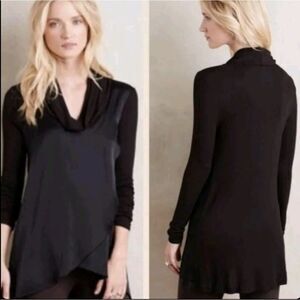 anthropologie deletta drape front cowl neck tunic black size XS